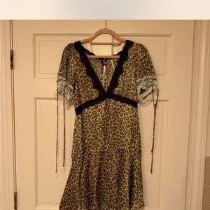 Free People Leopard Mini Dress with Black Lace